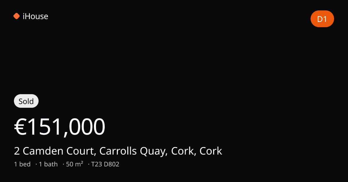 Sold for €151,000 — 2 Camden Court, Carrolls Quay, Cork, Cork, T23 D802 ...