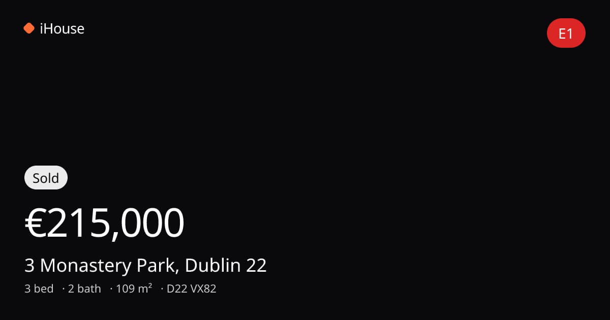 Sold for €215,000 — 3 Monastery Park, Dublin 22, D22 VX82 | iHouse.ie