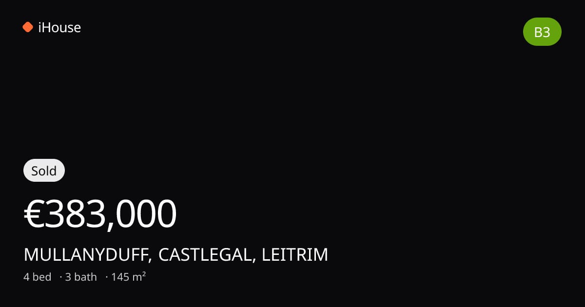 Sold for €383,000 — MULLANYDUFF, CASTLEGAL, LEITRIM | iHouse.ie